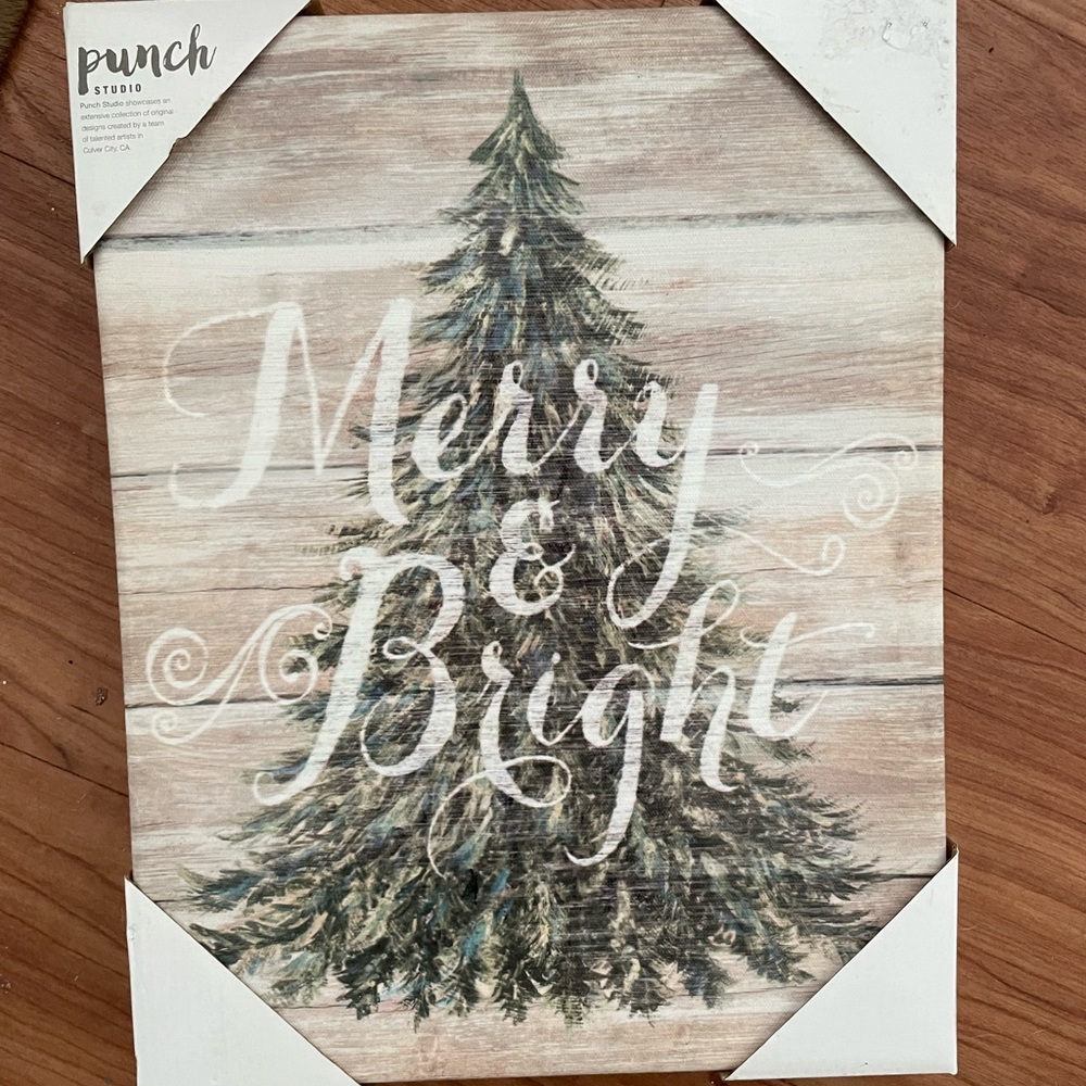 Merry & Bright Christmas Tree Canvas-NWT